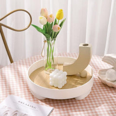 Round Bathroom Tray for Cosmetics and Candles Storage