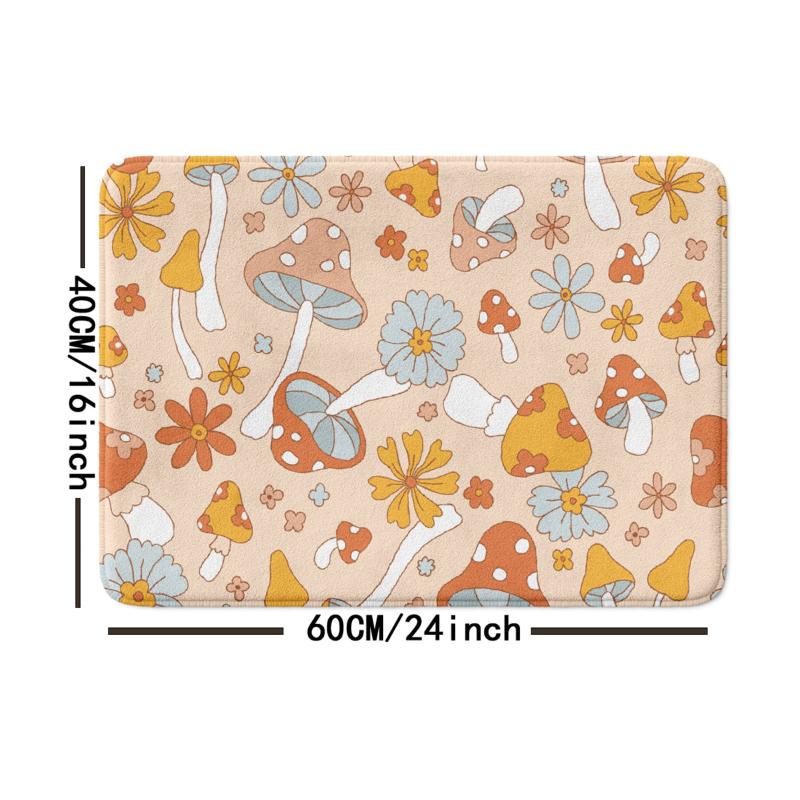 Boho Mushroom Pattern Floor Mat Non Slip Decorative Bath Rug