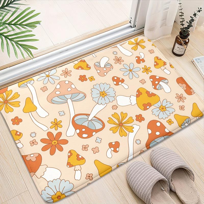 Boho Mushroom Pattern Floor Mat Non Slip Decorative Bath Rug