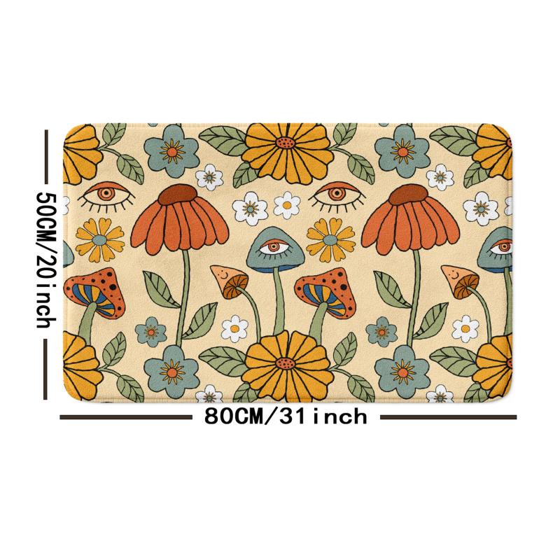 Boho Mushroom Pattern Floor Mat Non Slip Decorative Bath Rug