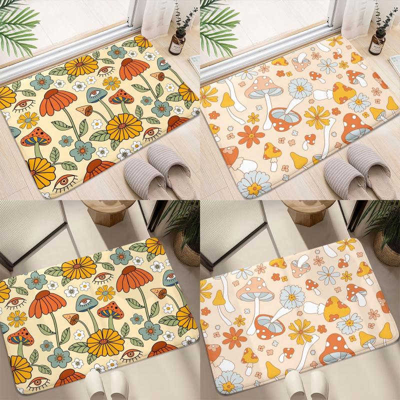 Boho Mushroom Pattern Floor Mat Non Slip Decorative Bath Rug