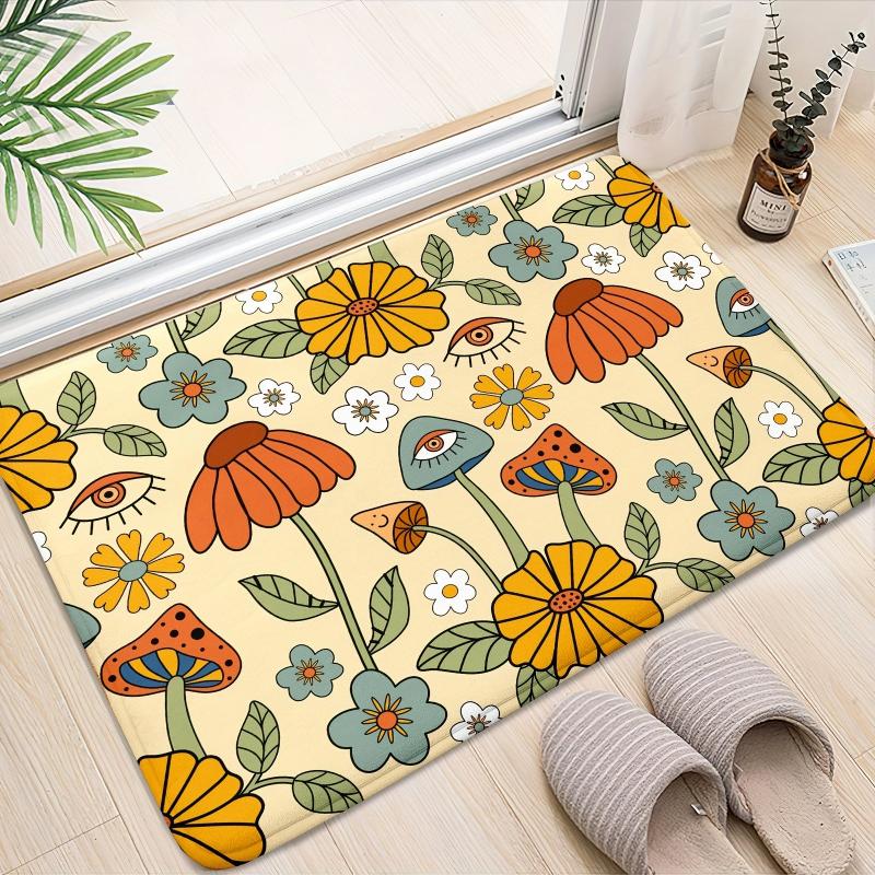 Boho Mushroom Pattern Floor Mat Non Slip Decorative Bath Rug