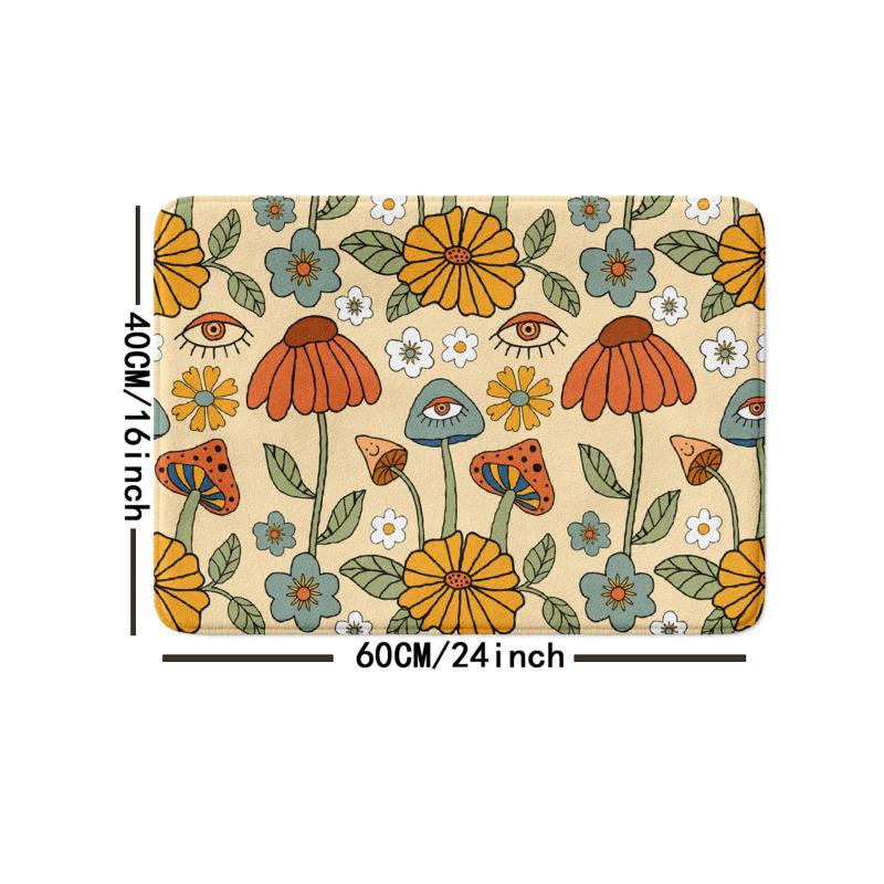 Boho Mushroom Pattern Floor Mat Non Slip Decorative Bath Rug