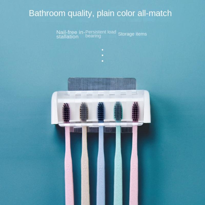 Plastic Toothbrush Holder Wall Mounted 5 Slot Organizer with Cover
