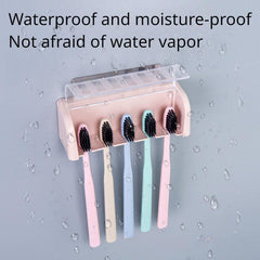 Plastic Toothbrush Holder Wall Mounted 5 Slot Organizer with Cover