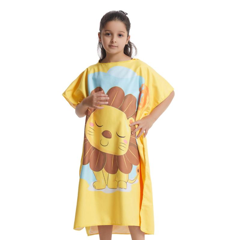 Kids Cartoon Bathrobe Absorbent Beach Towel Hooded Cape