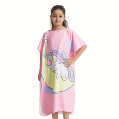 Kids Cartoon Bathrobe Absorbent Beach Towel Hooded Cape