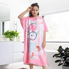 Kids Cartoon Bathrobe Absorbent Beach Towel Hooded Cape