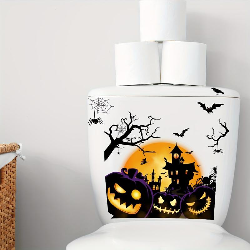 Palm Print Pumpkin Castle Ghost Halloween Toilet Decoration Sticker