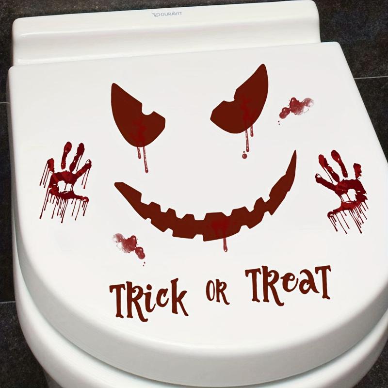 Palm Print Pumpkin Castle Ghost Halloween Toilet Decoration Sticker