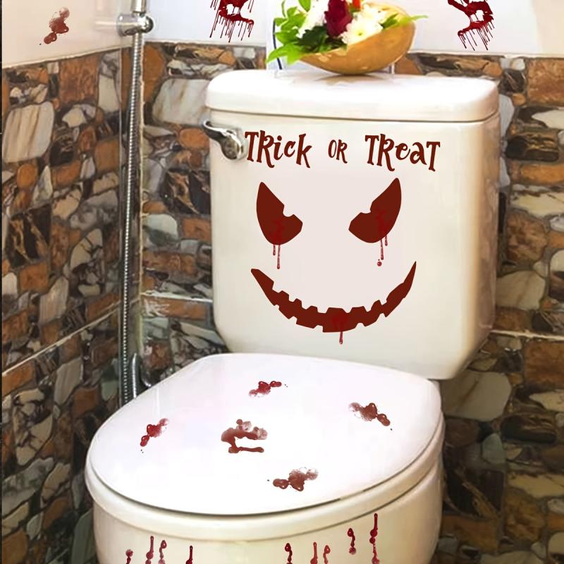 Palm Print Pumpkin Castle Ghost Halloween Toilet Decoration Sticker