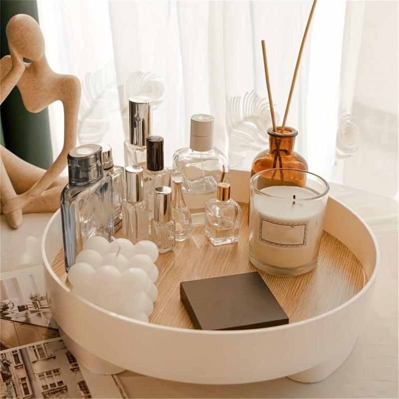 Round Wood Bathroom Tray Perfume Organizer Large Serving Tray