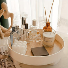 Round Wood Bathroom Tray Perfume Organizer Large Serving Tray
