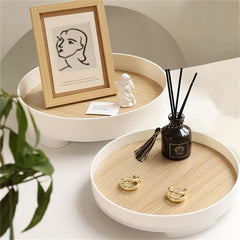 Round Wood Bathroom Tray Perfume Organizer Large Serving Tray