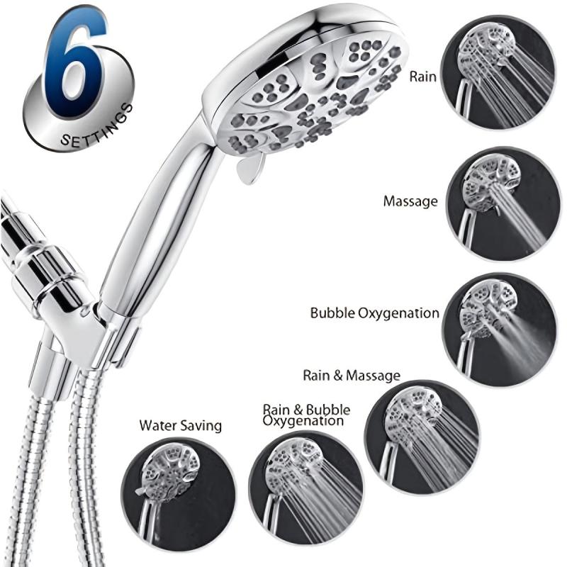 Adjustable Handheld Shower Head with 6 Spray Settings