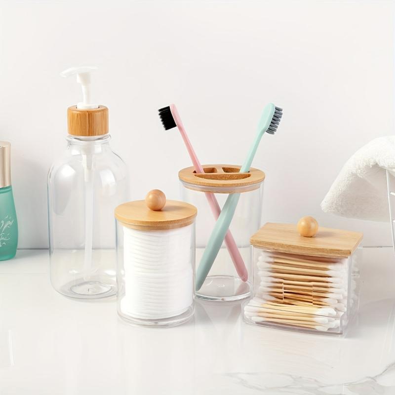 4pcs Bamboo Bathroom Accessories Set for Boho Decor