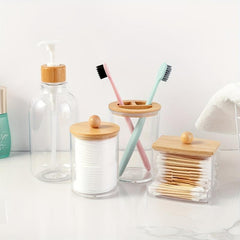 4pcs Bamboo Bathroom Accessories Set for Boho Decor