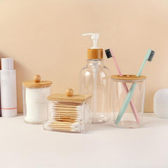 4pcs Bamboo Bathroom Accessories Set for Boho Decor