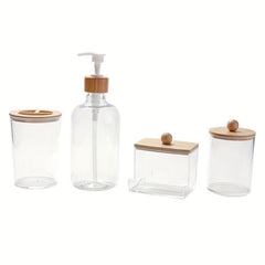 4pcs Bamboo Bathroom Accessories Set for Boho Decor