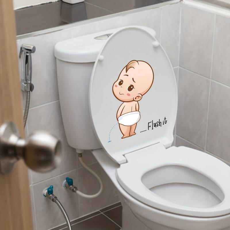 Little Kid Pee Toilet Lid Decal Self Adhesive Creative Plastic Sticker