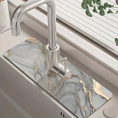 Marble Pattern Sink Faucet Mat Bathroom Countertop Drying Mat