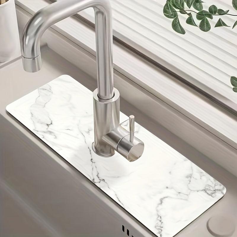 Marble Pattern Sink Faucet Mat Bathroom Countertop Drying Mat
