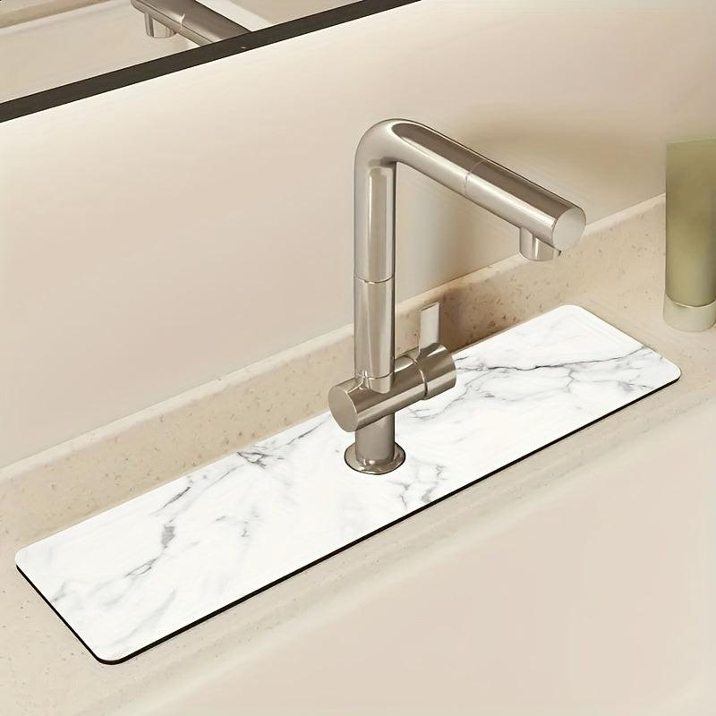 Marble Pattern Sink Faucet Mat Bathroom Countertop Drying Mat