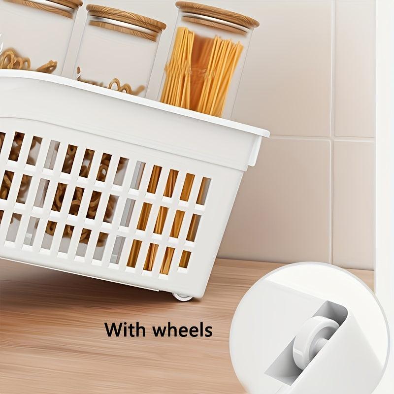 3pcs Plastic Hollow Wheeled Storage Basket