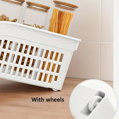 3pcs Plastic Hollow Wheeled Storage Basket