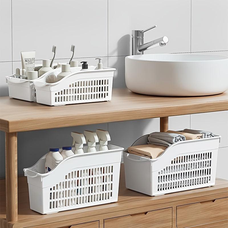 3pcs Plastic Hollow Wheeled Storage Basket
