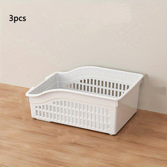 3pcs Plastic Hollow Wheeled Storage Basket