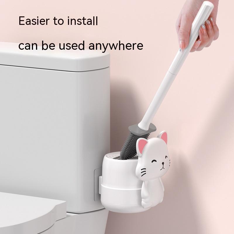 Wall Mounted Toilet Brush And Holder Set Silicone Bristles Bathroom Accessories