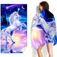 Quick Dry Beach Towel for Women Horse Cartoon XL Size for Camping