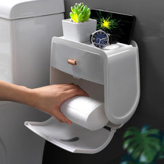 Double Layer Tissue Storage Box Wall Mounted Toilet Roll Paper Holder