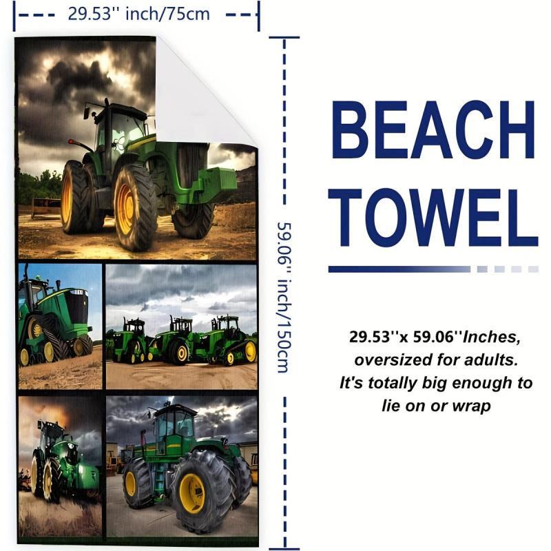 Tractor Patchwork Beach Towel Quick Drying for Vacation