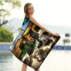 Tractor Patchwork Beach Towel Quick Drying for Vacation