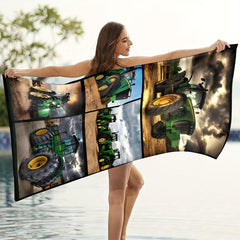 Tractor Patchwork Beach Towel Quick Drying for Vacation