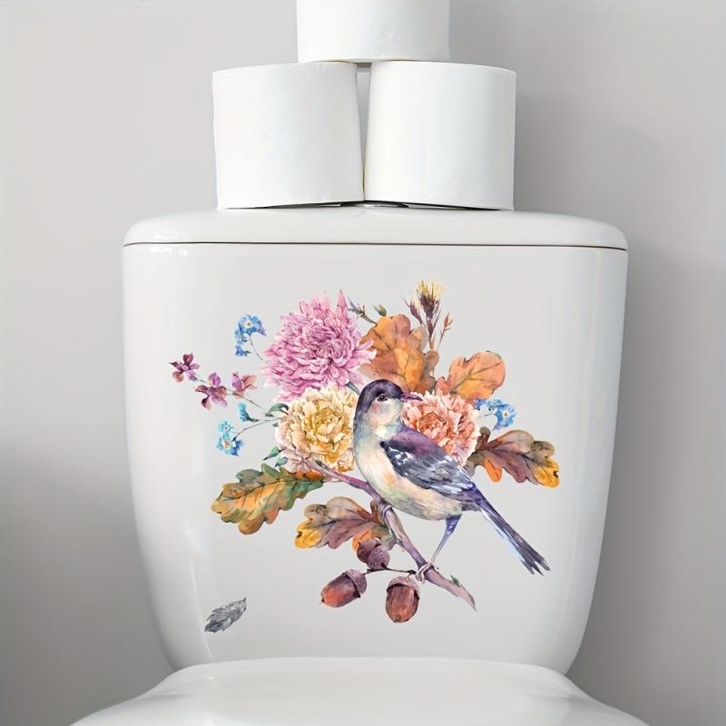 Toilet Lid Decal Bird Flower Self-adhesive Sticker Bathroom Decor