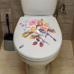 Toilet Lid Decal Bird Flower Self-adhesive Sticker Bathroom Decor