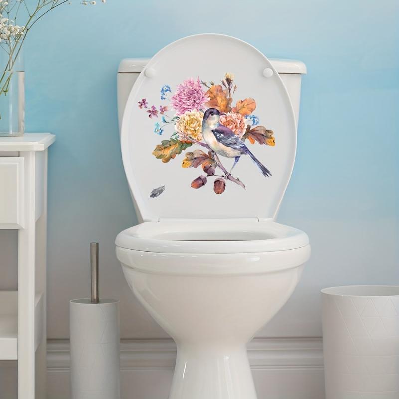 Toilet Lid Decal Bird Flower Self-adhesive Sticker Bathroom Decor