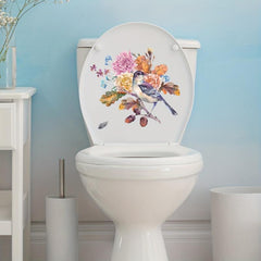 Toilet Lid Decal Bird Flower Self-adhesive Sticker Bathroom Decor