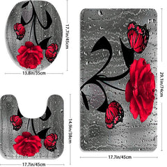 4pcs Red Rose Modern Home Bathroom Floor Mat Non Slip Bathroom Rug