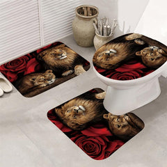 4pcs Red Rose Modern Home Bathroom Floor Mat Non Slip Bathroom Rug