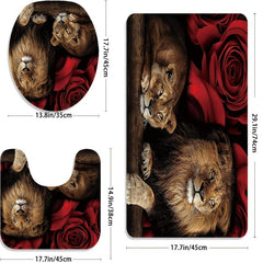 4pcs Red Rose Modern Home Bathroom Floor Mat Non Slip Bathroom Rug
