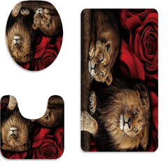 4pcs Red Rose Modern Home Bathroom Floor Mat Non Slip Bathroom Rug