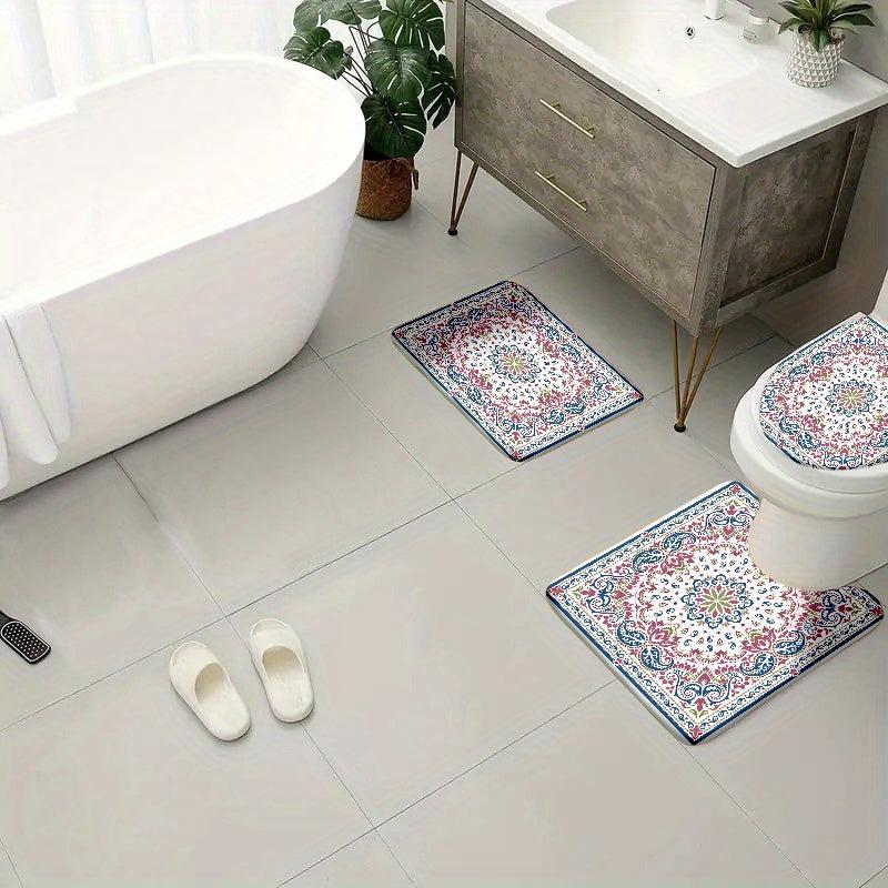4pcs Velvet Sponge Bath Mat Set Non-Slip Bathroom Rug Comfortable Toilet U-shape