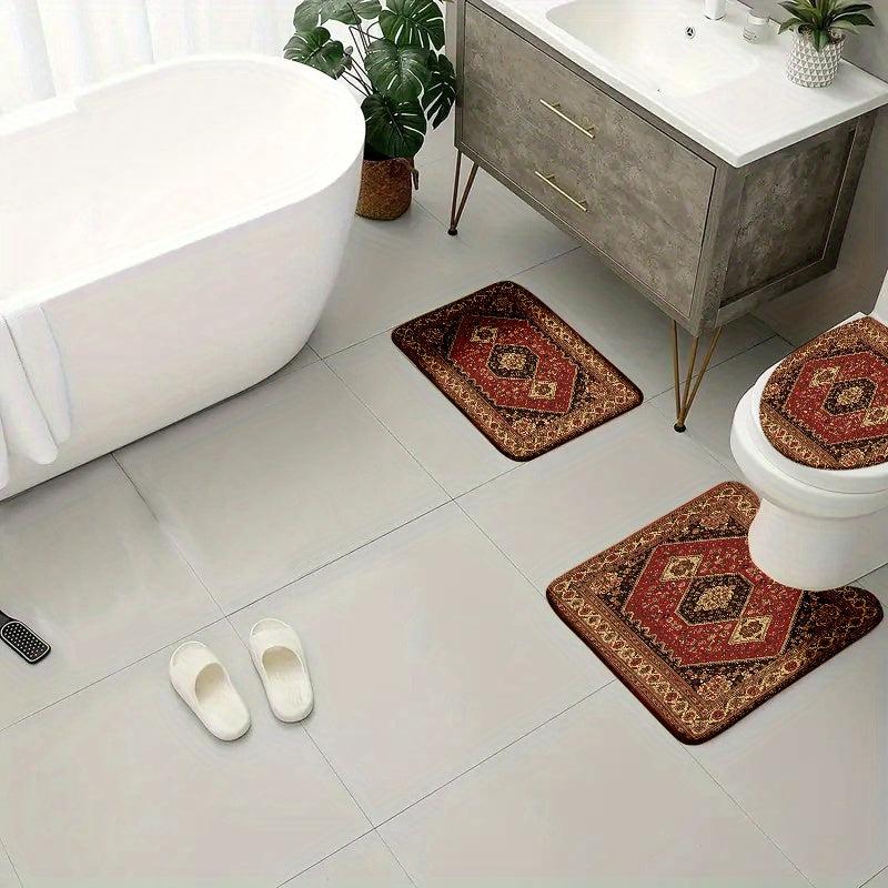 4pcs Velvet Sponge Bath Mat Set Non-Slip Bathroom Rug Comfortable Toilet U-shape