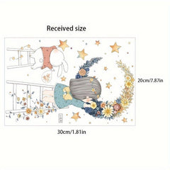 Moon Flower Girl Star Waterproof Toilet Sticker Bathroom Decoration
