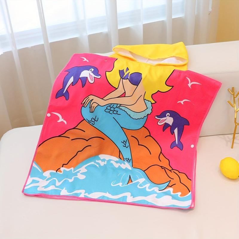 Mermaid Pattern Beach Towel 24 X 34 Hooded Poncho Rose Red Swim Towel