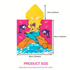 Mermaid Pattern Beach Towel 24 X 34 Hooded Poncho Rose Red Swim Towel